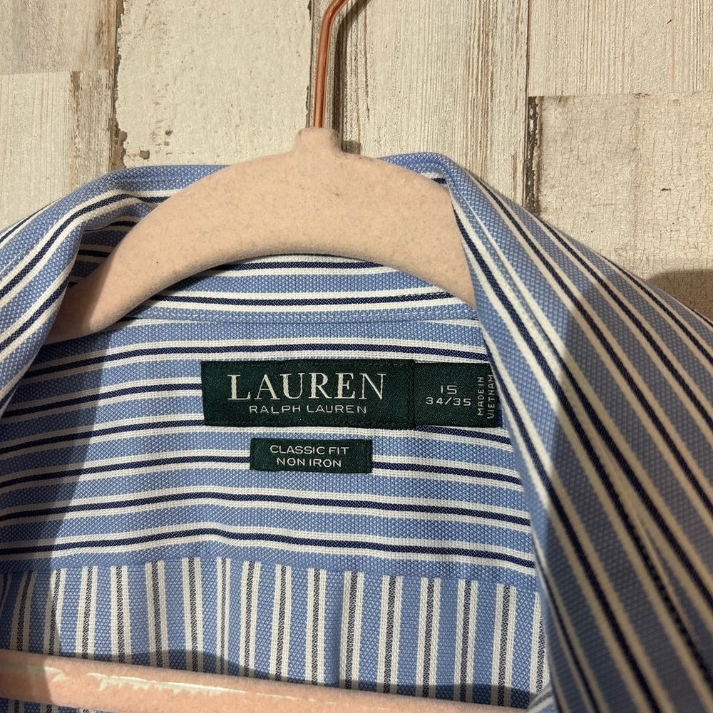 Ralph Lauren Men's Blue and White Striped Dress Shirt - Picture 4 of 5